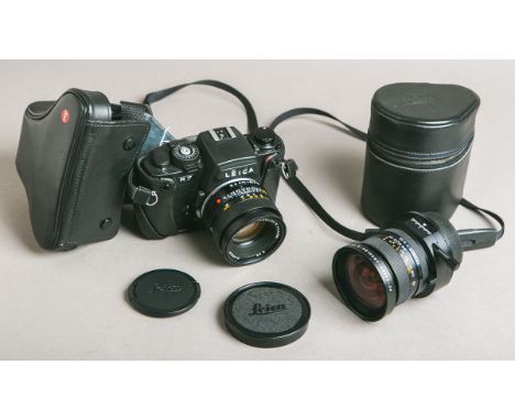 Kamera und Objektiv (Leica), Kamera Mod. R7, Objektiv Summilux-R, E 55, 3498639, ObjektivPC-Super-Angulon-R, 3488582, jeweils