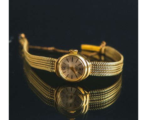 Lasalle - Damenarmbanduhr 585 GG, helles Zifferblatt m. Indizes u. arab. Ziffern,gestempelt: Feingehalt, Gewicht ca. 13,85 g.