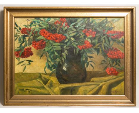 Hofmann, Richard (geb. 1930), Stillleben m. Eberesche, Öl/Lw., re. u. handsign., Bildgrößeca. 50 x 71 cm, gerahmt (ca. 62 x 8