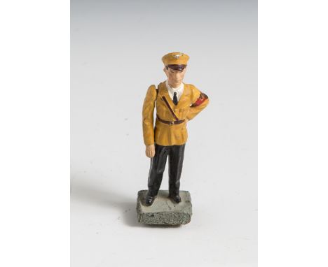 Persönlichkeitsfigur Joseph Goebbels, "Lineol", polychrom bemalte Masse, stehend inPartei-Uniform m. beweglichem Grußarm auf 