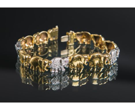 Armband m. Elefantenmotiven 750 GG, besetzt m.: zahlreichen kl. Diamanten imBrillantschliff, gestempelt: Feingehalt, L. ca. 2