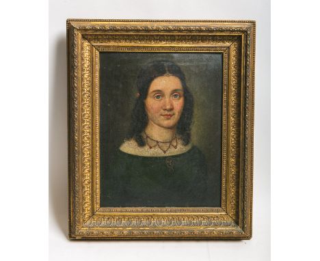 Künstler/in unbekannt (1. H. 19. Jh.), Portrait einer Dame, Öl/Platte, Bildgröße ca. 32 x25 cm, Originalrahmen (ca. 44 x 37 c