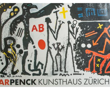 Ausstellungsplakat "A R Penk (1939-2017)", Kunsthaus Zürich TRR, Plakatgröße ca. 83,5 x126 cm, hinter Glas gerahmt (ca. 130 x