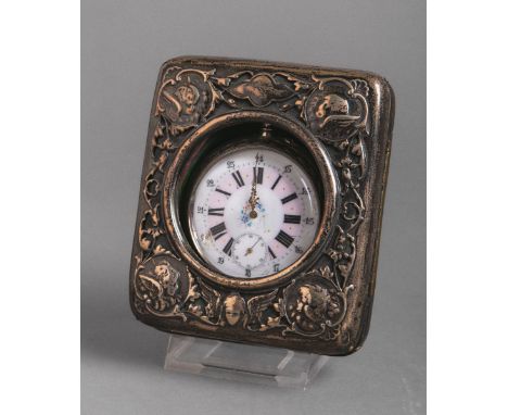 Eisenbahneruhr / Taschenuhr 800 Silber (Anfang 20. Jh.), weißes Emailzifferblatt m.schwarzen röm. u. arab. Ziffern, kl. Sekun