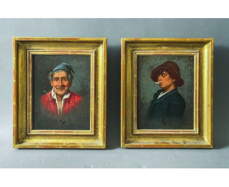 Petrocelli, Arturo (1856 - 1926), Paar Portraits, Öl/Lw., Portraitdarst. 1x alter Mann m.Pfeife u. 1x Junge m. Zigarette, je 
