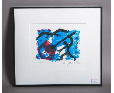 Penck, A. R. (1939 - 2017), "Hunter mit Vogel" (1994), Serigrafie, u. bez. E.A. (Aufl.50), sign., Blattgr. ca. 21 x 25,5 cm, 