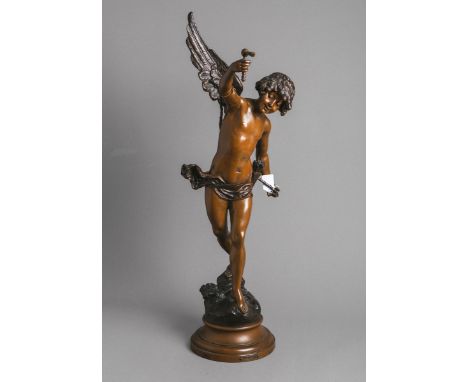Werkstatt unbekannt (Frankreich, 19. Jh.), Amor / Cupido, Metallguss patiniert, bez.:"Dans l'Hésitation Par Géo. Maxim", H. c