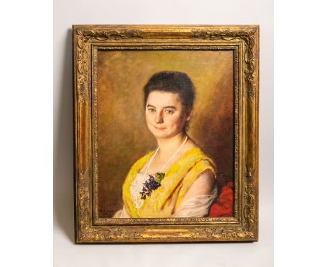 Müller-Breslau (20. Jh.), Portrait einer Dame (1922), Öl/Lw., li. u. handsign., Bildgrößeca. 60 x 52,5 cm, gerahmt (ca. 76 x 