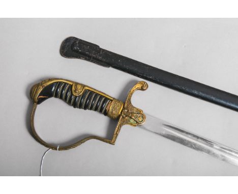 Säbel für Offiziere des Heeres, (Drittes Reich), saubere Klinge, ohne Herst., Messinggefäßm. ausgepr. Dekor u. zusätzl. Hohei
