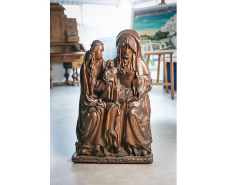 Werkstatt unbekannt (wohl Brüssel oder Antwerpen, um 1480), Anna Selbdritt / Heilige Annam. Maria u. Jesusknaben, wohl Eichen