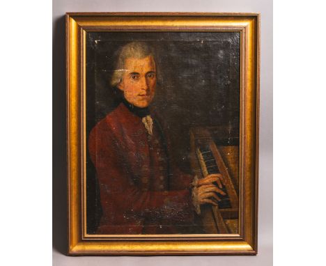 Künstler/in unbekannt (18. Jh.), Portrait des jungen Wolfgang Amadeus Mozart am Clavichord, Öl/Lw., Bildgröße 74 x 55 cm, ger