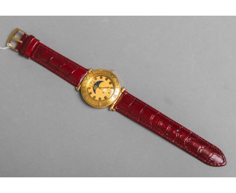 Herrenarmbanduhr "Hedonist" (Fortis), Stahl, vergoldet, goldfarbenes Zifferblatt m.schwarzen arab. Ziffern, Datumsanzeige, Mo