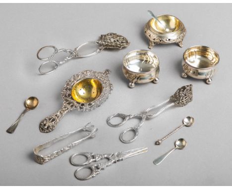 12-teiliges Konvolut von diversen Silbergegenständen 800 Silber, 1x Traubenschere, 1xZuckerzange, 1x Kekszange, 1x Kuchenzang