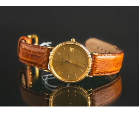 Tissot - Herrenarmbanduhr "Seastar" (1990er Jahre), goldfarbenes Zifferblatt m. Indizes,Datumsanzeige, braunes Lederband m. o