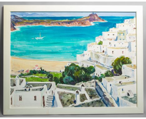 Balwé, Arnold (1898 - 1983), "Die Bucht von Lindos (Rhodos)", Öl/Lw., li. u. sign., rs.bet., Bildgröße ca. 76 x 100 cm, gerah