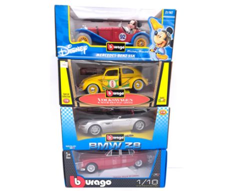 Bburago, a boxed group of 1:18 scale models to include (1) Volkswagen Kafter-Beetle (2) BMW Z8 (3) Jaguar MkII 1959 &amp; (4)