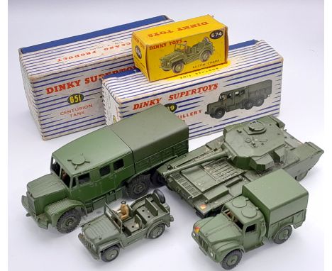 Dinky Military Group to include a boxed 651 Centurion Tank, an unboxed 641 Army 1 Ton Cargo Truck and others (see photo). Con