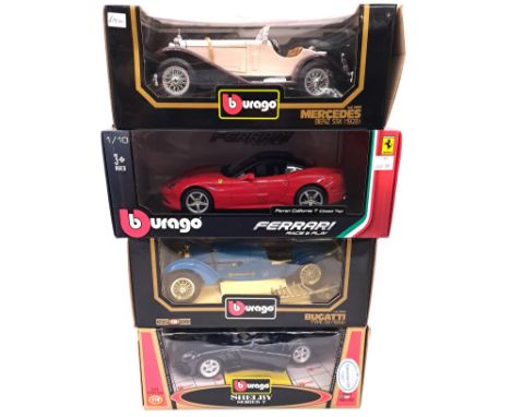 Bburago, a boxed group of 1:18 scale high performance and classic models comprising of 3009 Mercedes-Benz SSK (1928), Ferrari