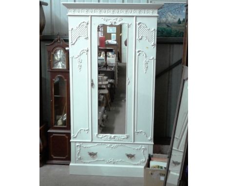 A French style white painted single door wardrobe fitted single drawer below