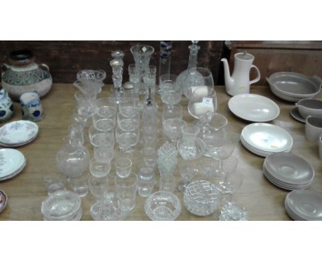 A quantity of various glassware to include a thermometer; sundae dishes; vases etc.