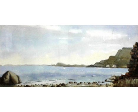 A pencil signed watercolour seascape