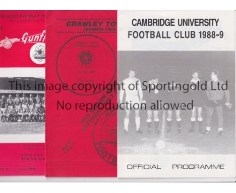 ARSENAL     Twenty programmes for season 1988/9: home Reserves Oxford, Wimbledon. V Luton FA Youth Cup, WBA FA Youth Cup. Awa