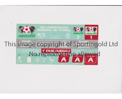 1986 WORLD CUP       Unused ticket for England v Morocco 6/6 at the Technological Stadium.    Very good