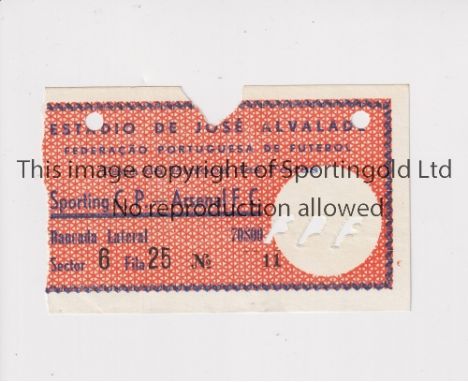 ARSENAL Ticket for the away Fairs Cup tie v Sporting Lisbon 29/10/1969, 2 punched holes. Arsenal won the trophy in this seaso