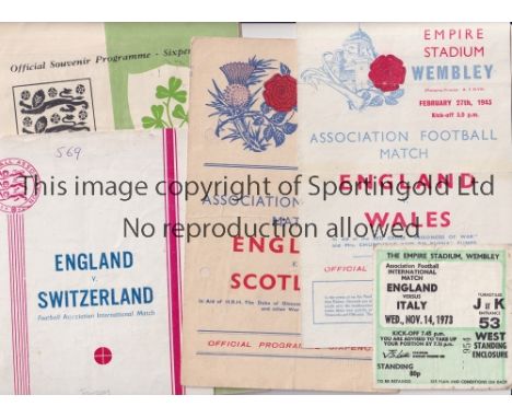 ENGLAND FOOTBALL PROGRAMMES       Sixteen home programmes v Wales 27/2/1943, horizontal centre repair, Scotland 14/10/1944, p