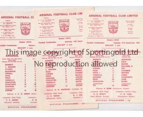 ARSENAL     Eleven programmes for season 1974/5: 7 home Reserves v Bristol R, Cardiff, C.Palace, Fulham, Norwich, Plymouth, R