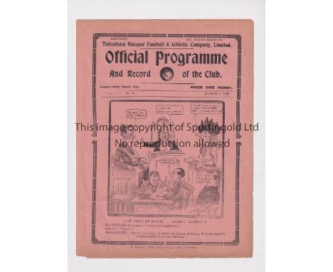 TOTTENHAM HOTSPUR       Programme for the home London Combination match v QPR 7/3/1925, very slight horizontal crease and tea