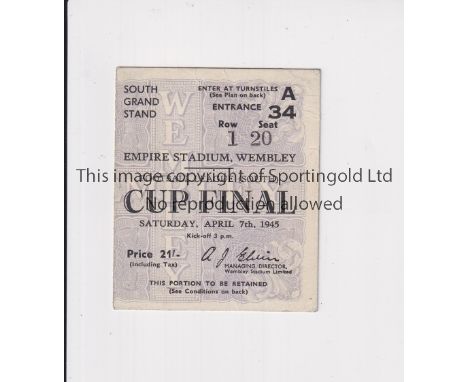 1945 FOOTBALL LEAGUE SOUTH CUP FINAL     Ticket for Chelsea v Millwall at Wembley 7/4/1945.   Generally good