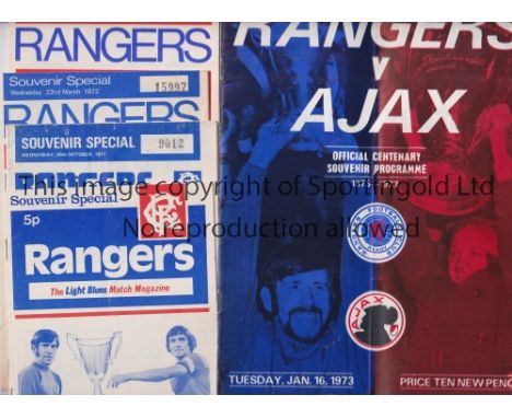 GLASGOW RANGERS       Five home programmes . All 4 for the successful European Cup Winners Cup 71/2 v Rennes, Sporting Lisbon