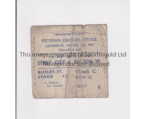 TICKET 1946 STOKE V BOLTON FA CUP   Original ticket for the game at Victoria Park 2/3/46, creased.   Fair