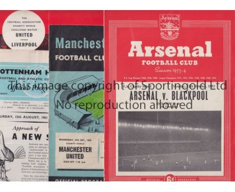 CHARITY SHIELD PROGRAMMES     Thirteen programmes 1953, scores entered, 1956 writing inside, 1961, 1965 slight vertical creas
