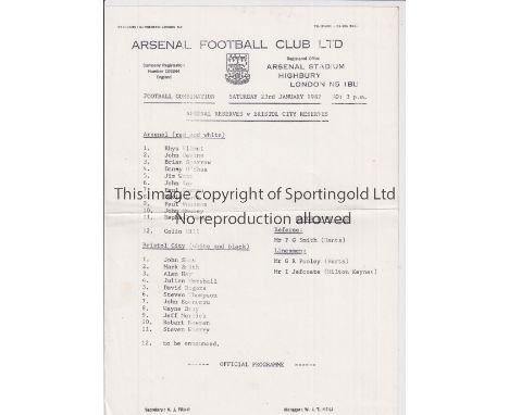 ARSENAL     Thirty two programmes for season 1981/2: home Reserves v Birmingham, Bristol C, Bristol R, Chelsea, C.Palace, Ful