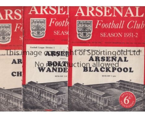 ARSENAL     Sixteen home programmes for season 1951/2, 15 League including Tottenham and Man. Utd. and FA Cup v Barnsley.   M