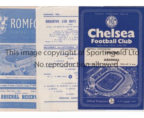 ARSENAL     Fifteen programmes for season 1960/1: Arsenal Reserve aways v Brighton, Chelsea 25/2/1961 and 5/12/1960 London FA