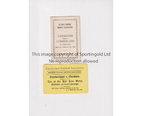 1927 CUMBERLAND V CHESHIRE AT CARLISLE UNITED   Four page itinerary card for the Northern Counties Championship at Brunton Pa