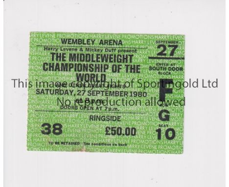 ALAN MINTER V MARVIN HAGLER 1980      Ticket for the infamous World Middleweight title fight at Wembley 27/9/1980. v    Gener