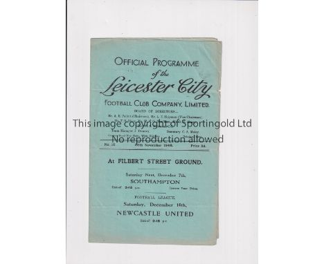 1946 LEICESTER CITY V TOTTENHAM HOTSPUR   Programme for the League game at Filbert Street 30/11/46, slight fold.   Generally 