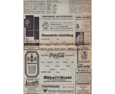 1961 BAYERN MUNICH V MANCHESTER UNITED    A large newspaper programme for the Friendly in Munich dated 9/8/61. Fold and sligh