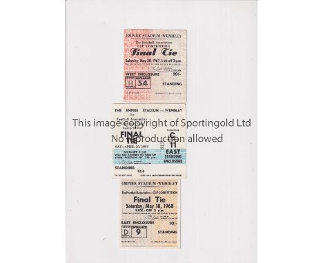 FA CUP FINAL TICKETS     Three tickets for 1967 Chelsea v Tottenham, creased, 1968 WBA v Everton and 1969 Man. City v Leicest