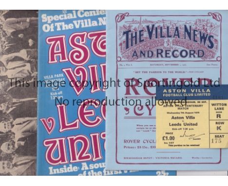 ATON VILLA V LEEDS UNITED 1974 / CENTENARY MATCH      Programme and ticket for the match on 7/8/1974 with a replica programme