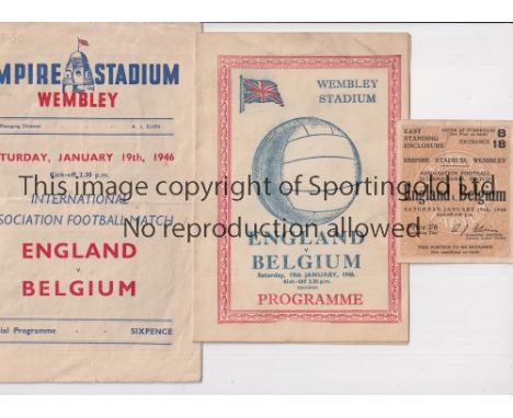 1946 ENGLAND V BELGIUM   An original programme, a pirate programme issued by Victor and ticket 19/1/1946. The original progra