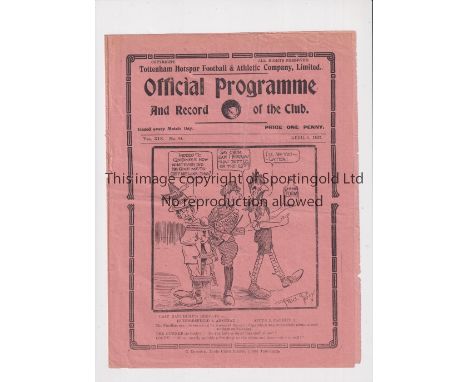 TOTTENHAM HOTSPUR       Programme for the home League match v Burnley 9/4/1927.    Generally good
