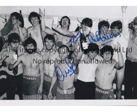 ASTON VILLA AUTOGRAPHS     A 12 x 8 b/w photo depicting captain Dennis Mortimer posing with the First Division trophy in 1981