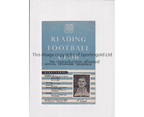 1953 READING V TOTTENHAM HOTSPUR FRIENDLY   Programme for the match at Elm Park 20/4/53.   Good