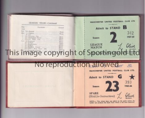 MANCHESTER UNITED SEASON TICKET BOOKS   Two season ticket books from 1965/6 and 1967/8. Slight wear.   Generally good