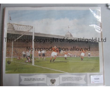 STANLEY MATTHEWS SIGNED PRINT      A 20" X 16" colour print of action from the 1953 FA Cup Final, Blackpool v Bolton Wanderer